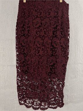 Bar III Burgundy Dark Purple SZ Medium Lace A-Line Pencil  Skirt, 30” long Boho